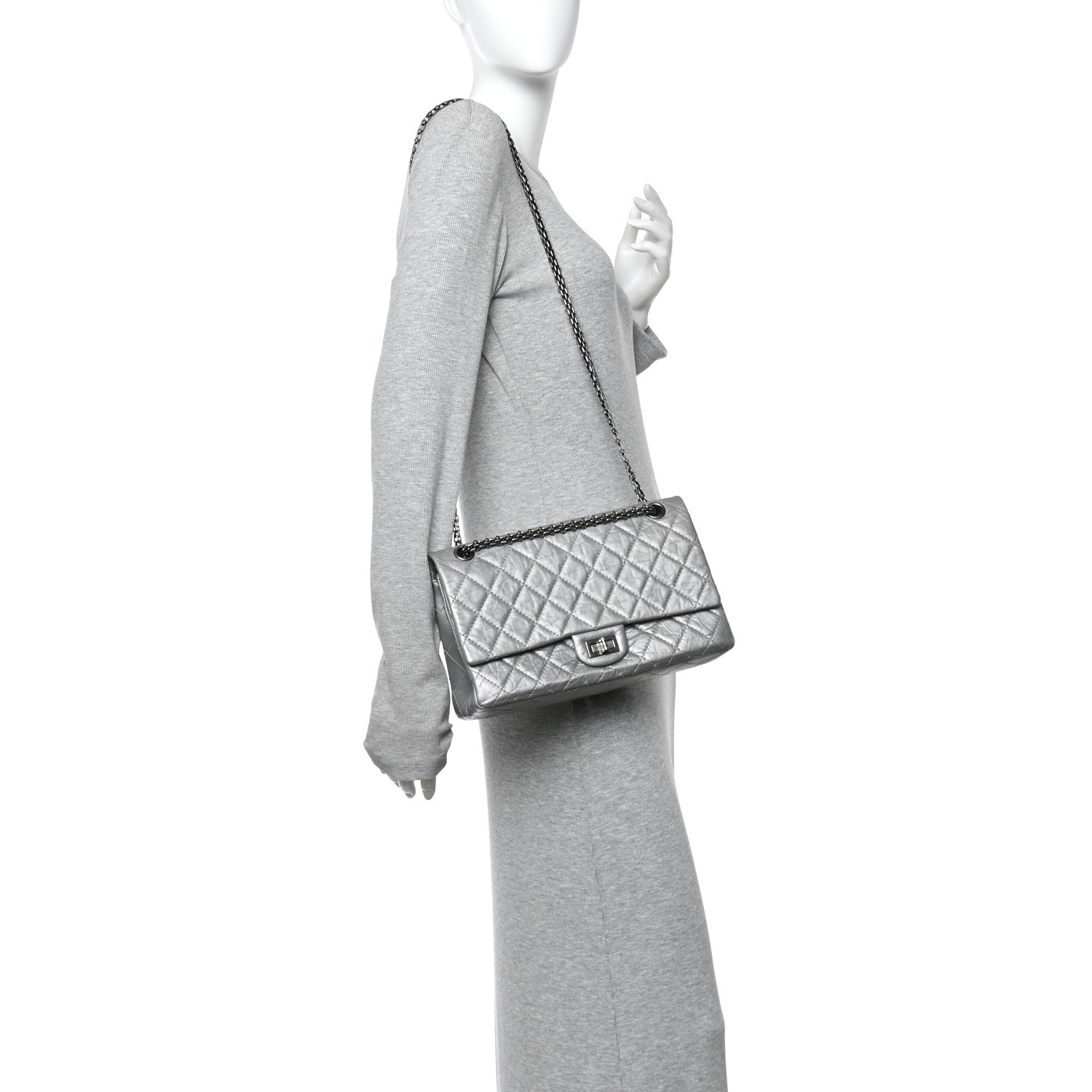 Chanel Metallic Aged Calfskin Quilted 2.55 Reissue 226 Flap Silver