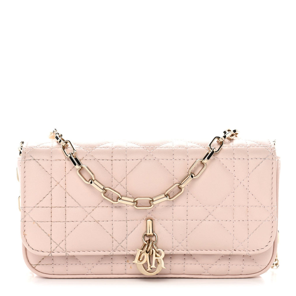 Christian Dior Lambskin Cannage Dior Talk Phone Pouch Rose Poudre