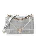 Christian Dior Metallic Patent Micro-Cannage Small Diorama Flap Bag Silver