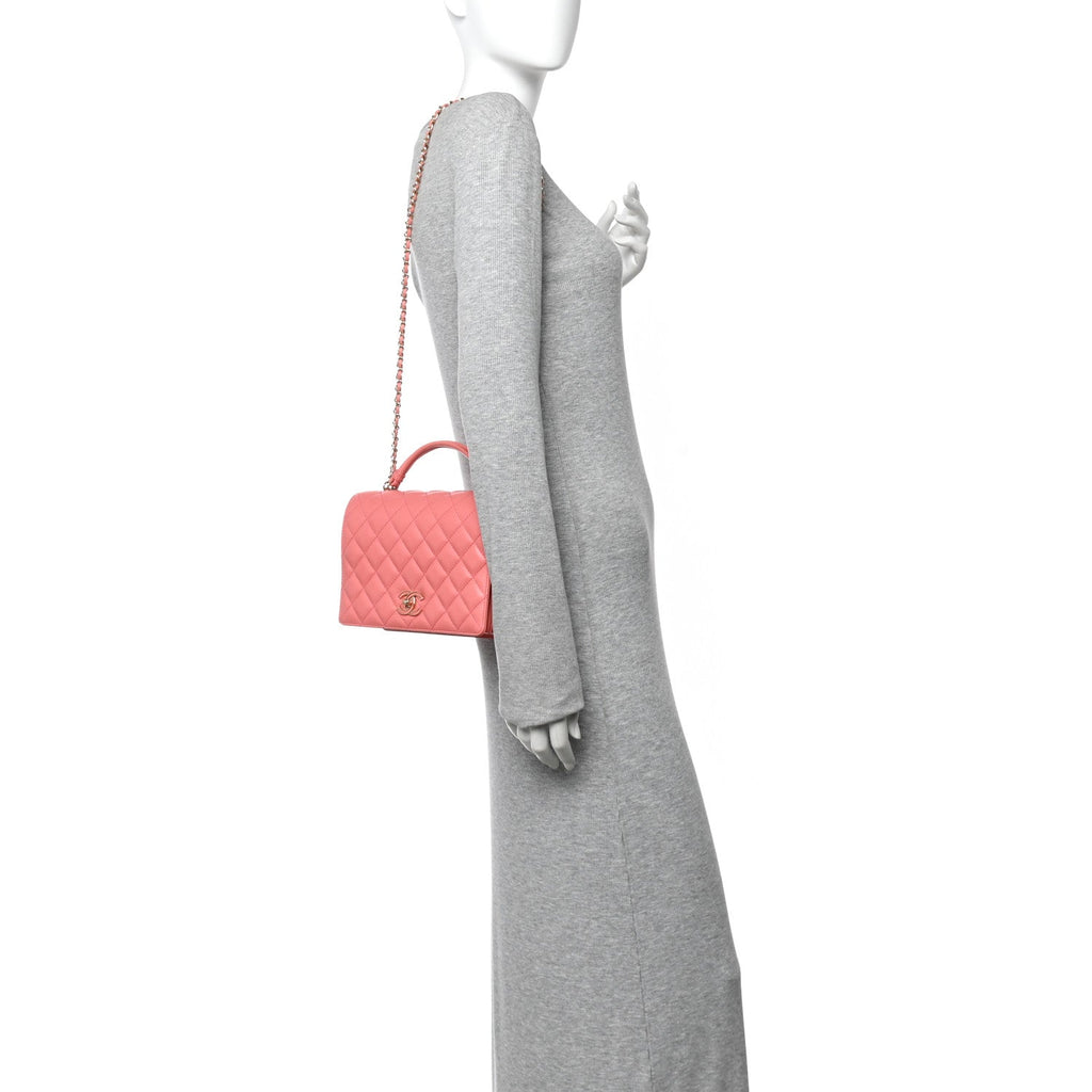 Chanel Lambskin Quilted Small Handle Tied Top Handle Flap Pink