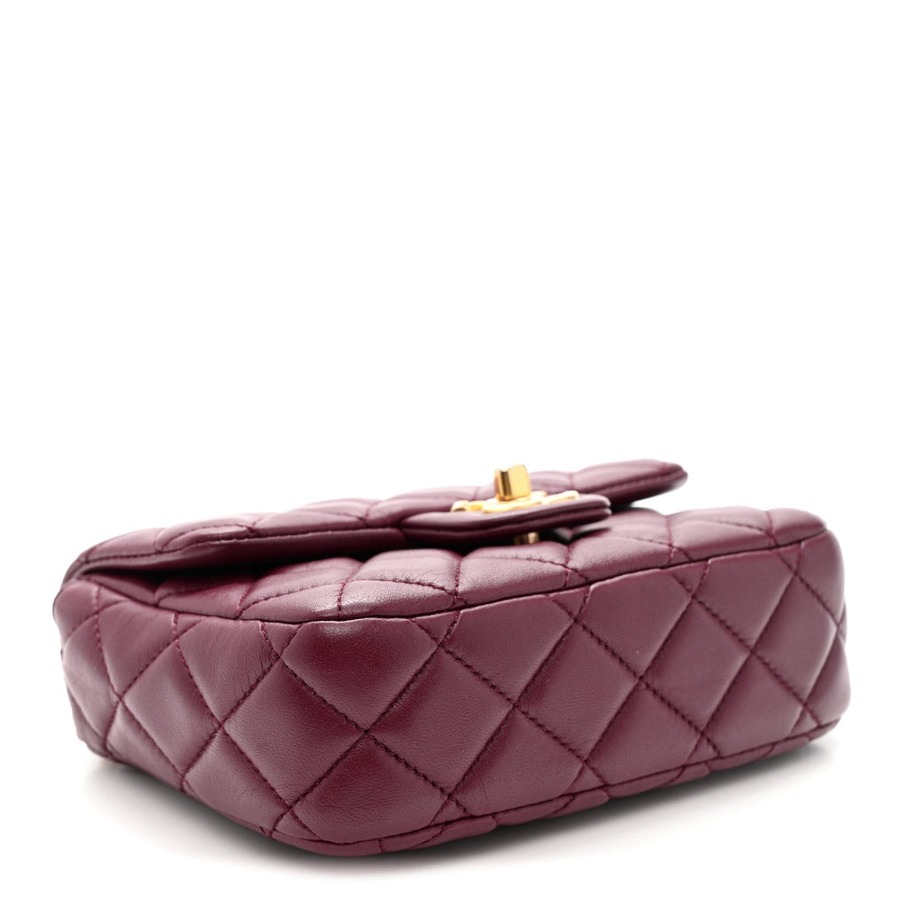 Chanel Lambskin Enamel Quilted Mini Coco Hearts Square Flap Burgundy
