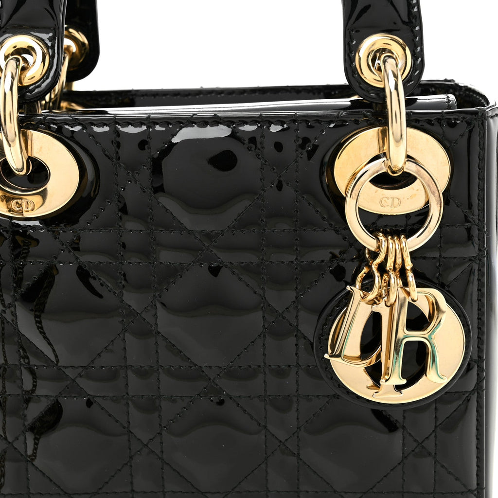 Christian Dior Patent Cannage Mini Lady Dior Black