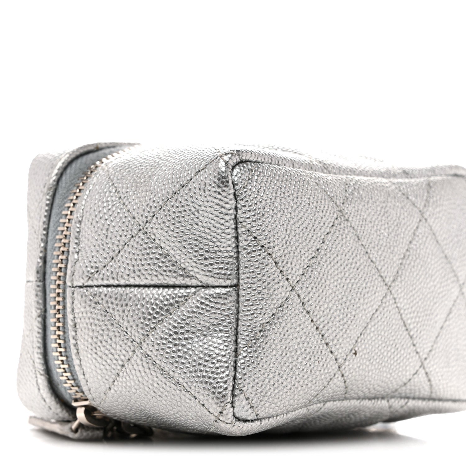 Chanel Metallic Caviar Quilted Mini Top Handle Vanity With Chain Silver