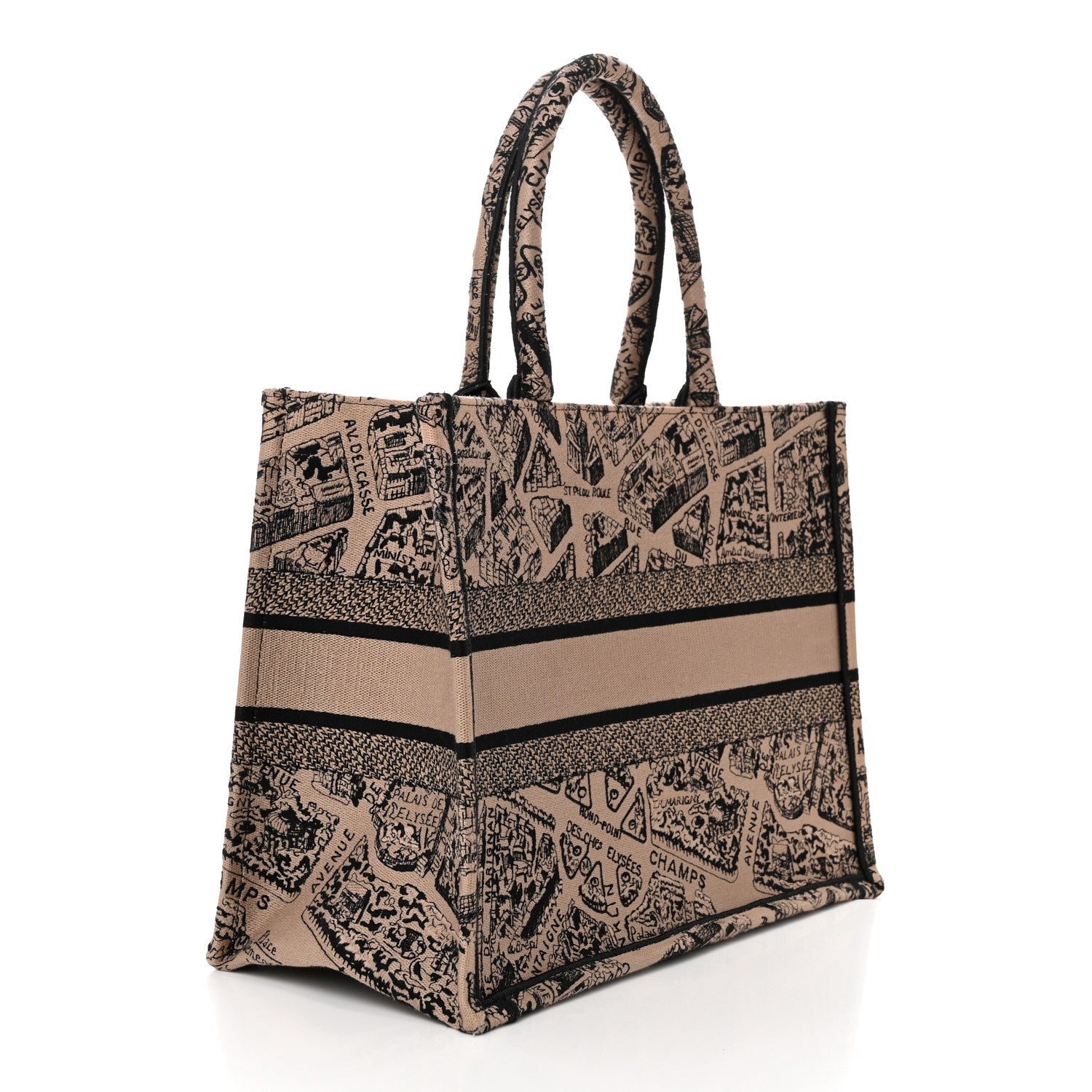Christian Dior Canvas Embroidered Medium Plan De Paris Book Tote Beige Multi