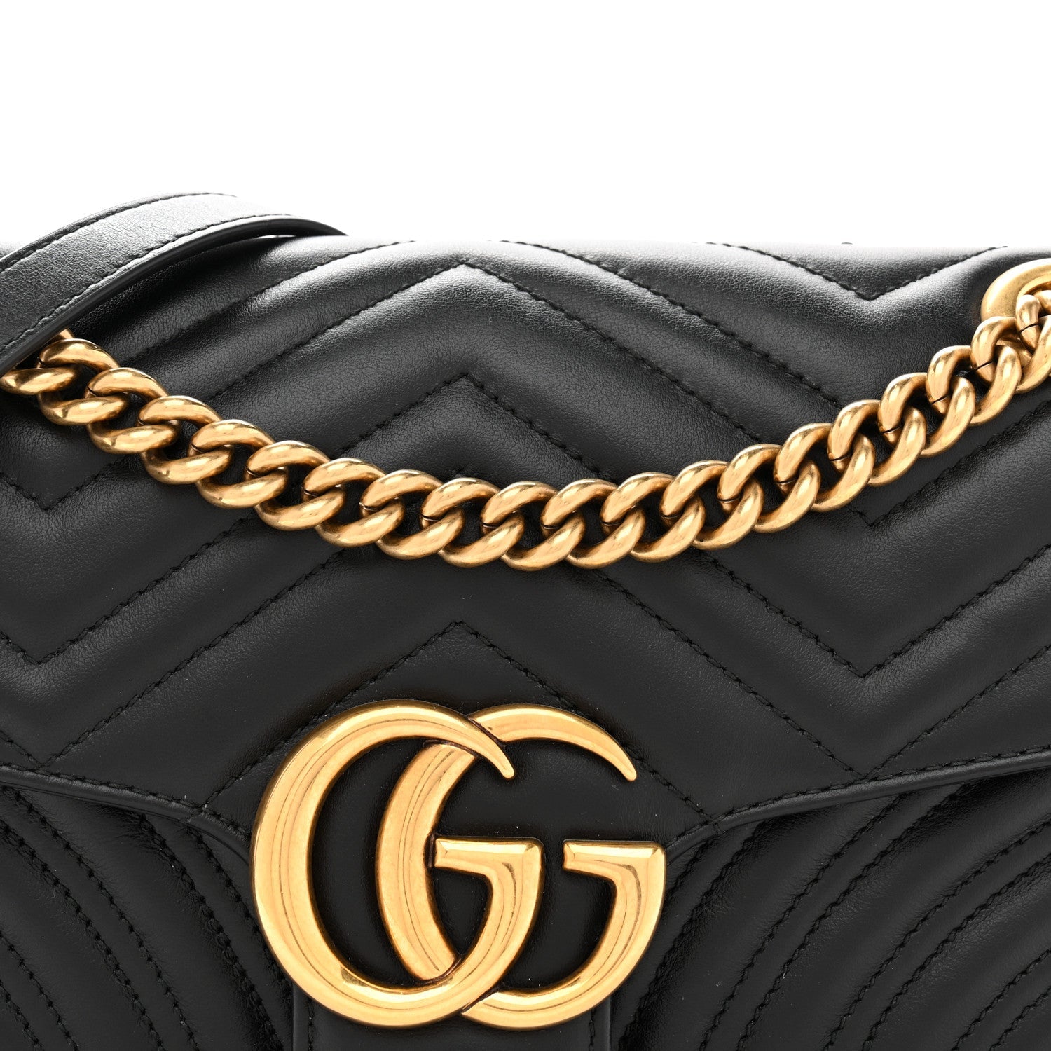 Gucci Calfskin Matelasse Small GG Marmont Shoulder Bag Black