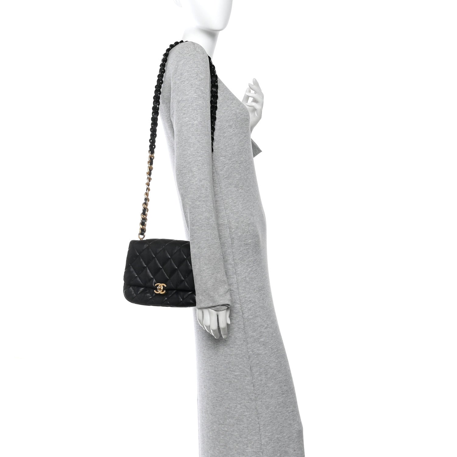 Chanel Lambskin Quilted Small Lacquered Chain Flap Black