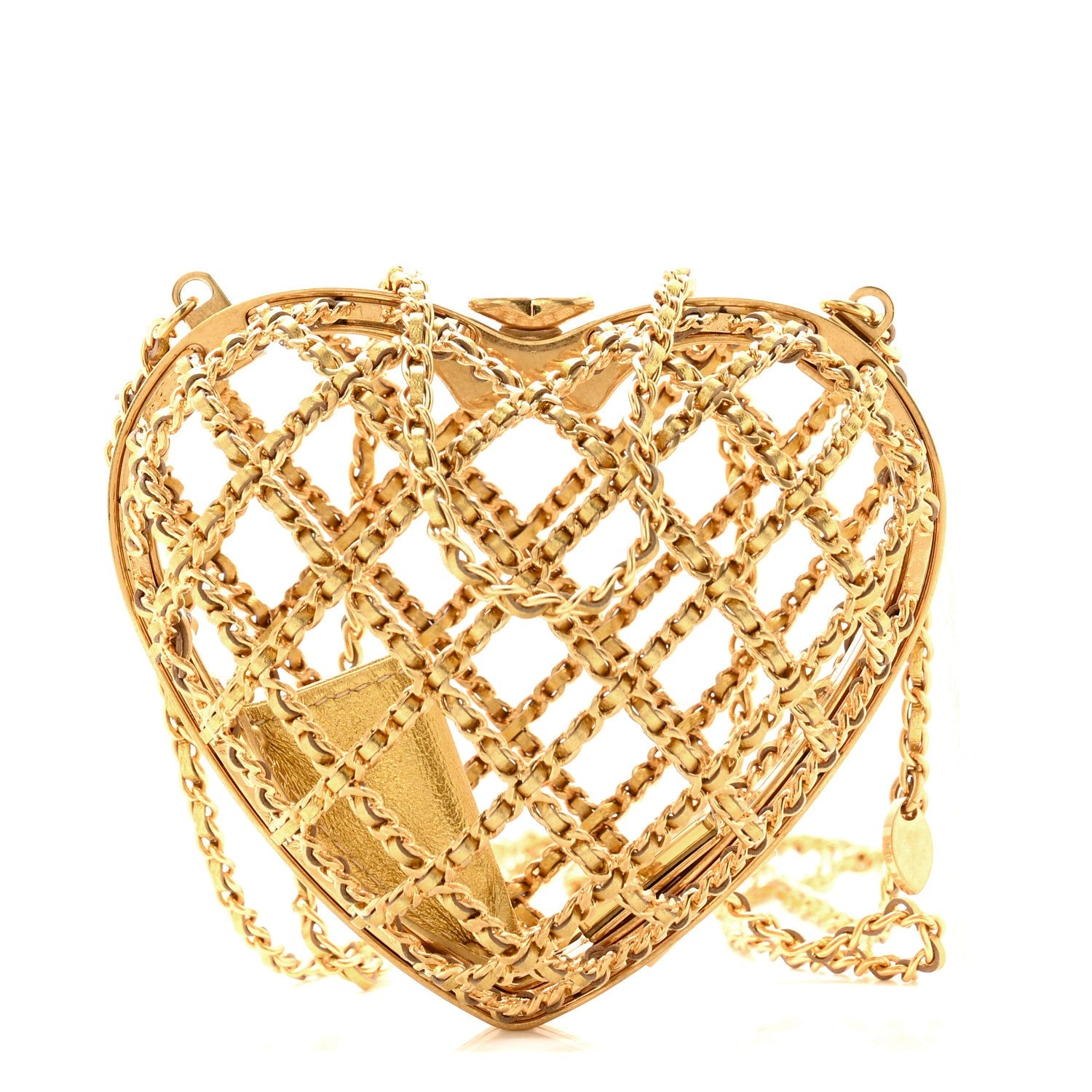 Chanel Metal Metallic Lambskin Quilted CC Heart Minaudiere Crossbody Gold