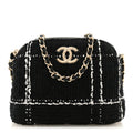 Chanel Tweed Quilted Mini Clutch With Chain  Black White