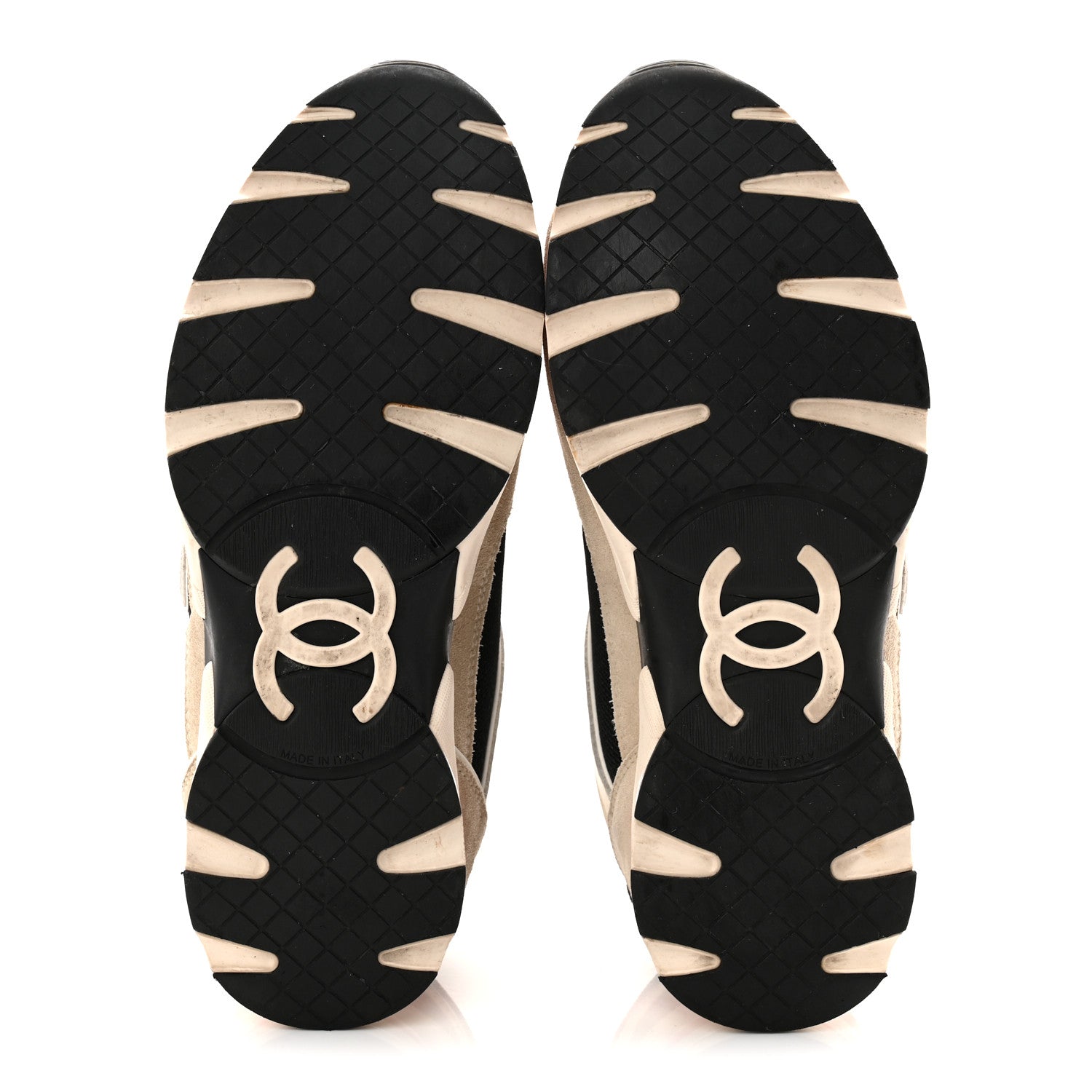 Mesh Suede Calfskin Grained Calfskin Womens CC Sneakers 38.5 White Black Pink