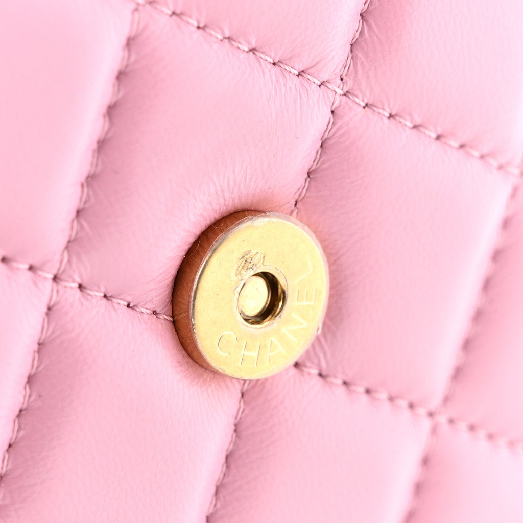 Chanel Lambskin Quilted Lacquered Chain Phone Holder With Chain Dark Pink