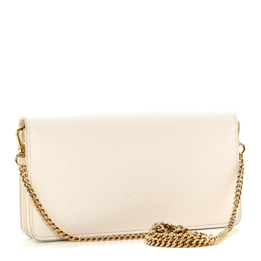 Prada Saffiano Cuir Triangle Logo Miniborse White