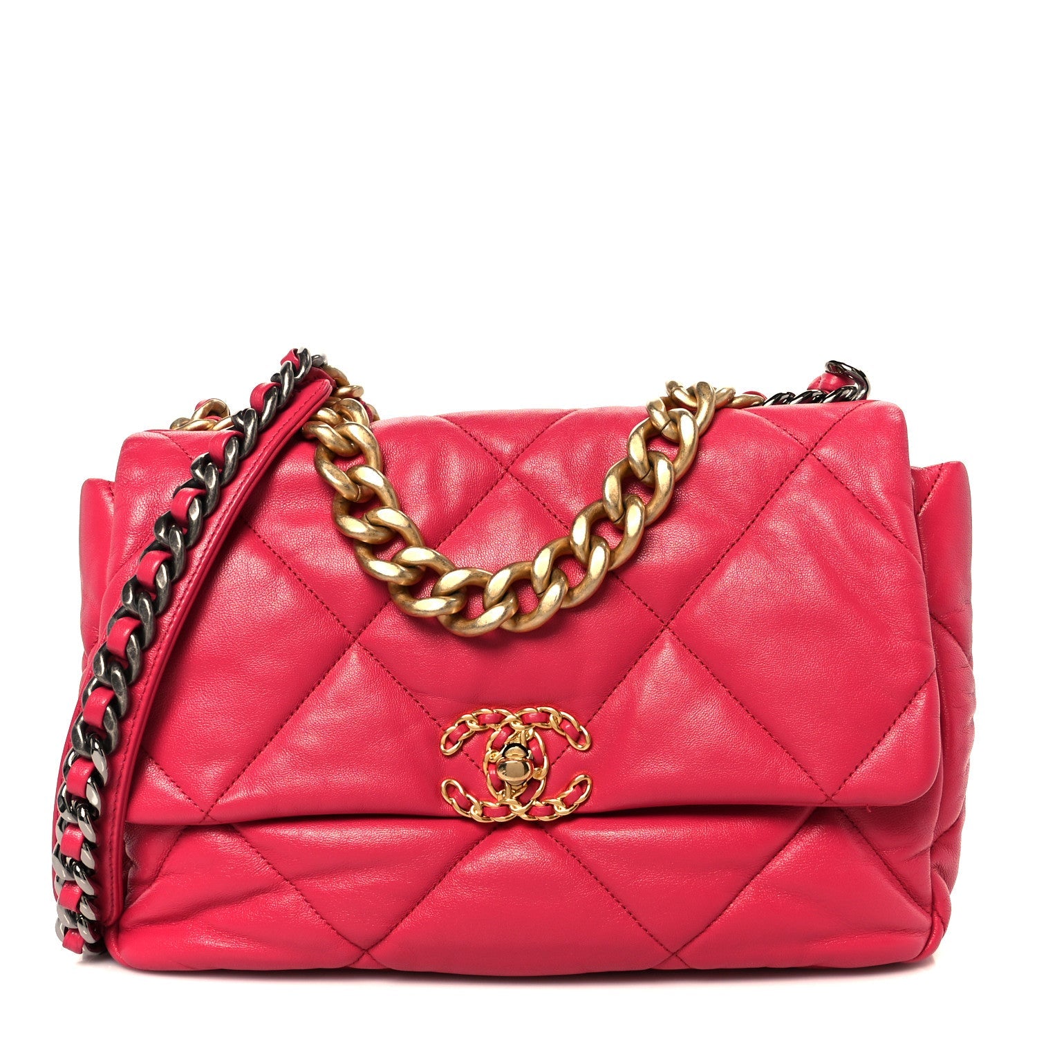 Chanel Goatskin Quilted Large Chanel 19 Flap Dark Pink
