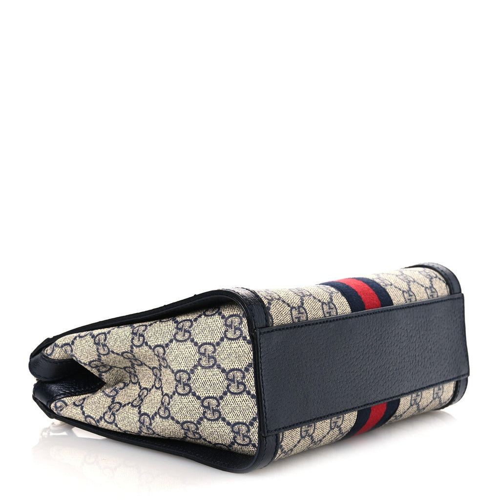 Gucci GG Supreme Monogram Textured Dollar Calfskin Web Small Ophidia Tote Bag Beige Blue
