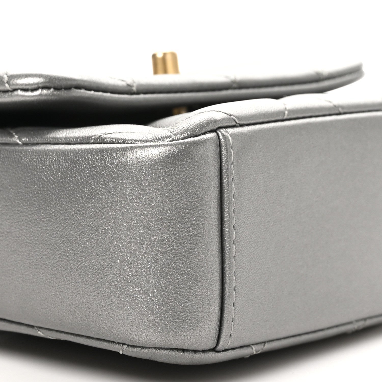 Chanel Metallic Lambskin Quilted Mini Side Note Flap Grey