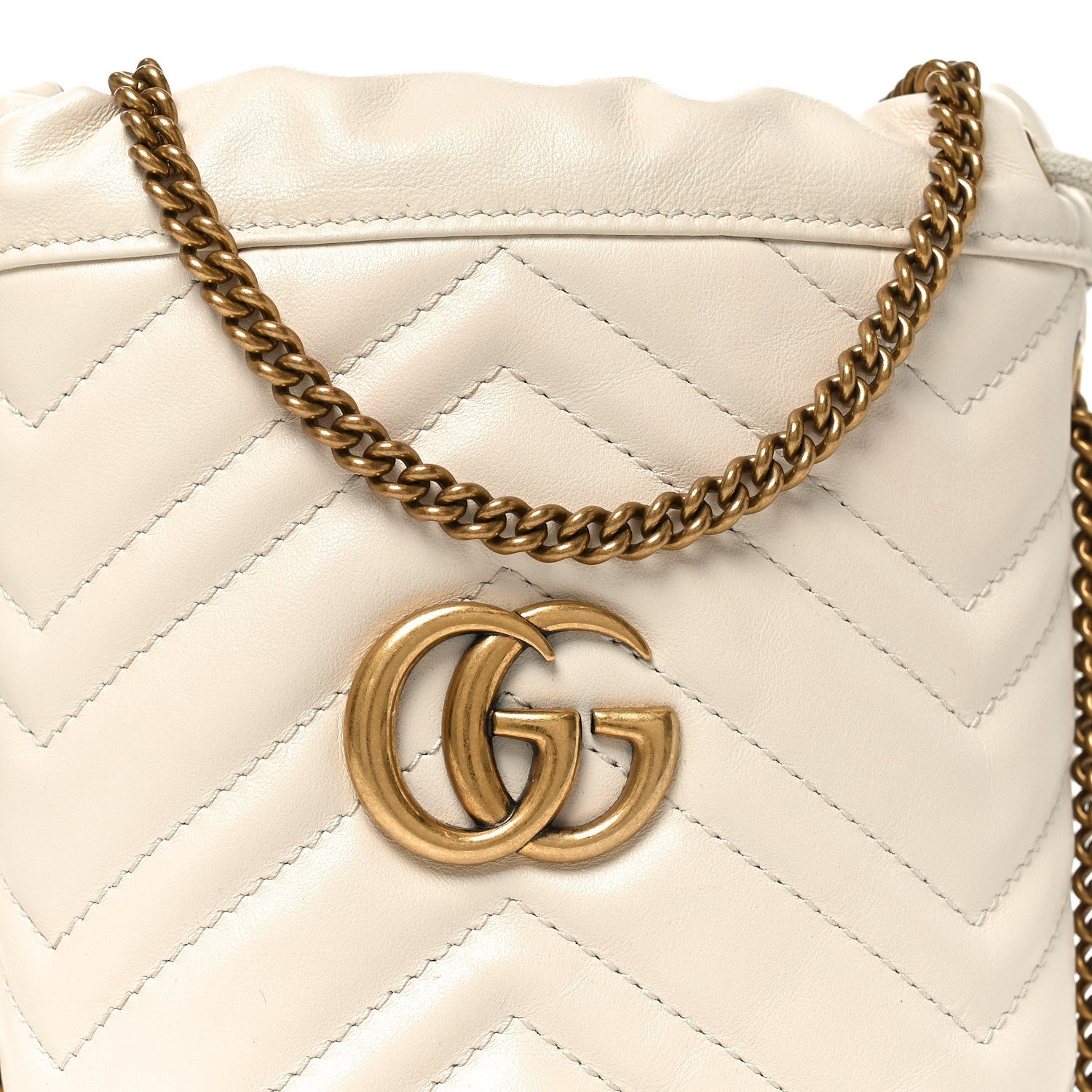 Gucci Calfskin Matelasse Mini GG Marmont 2.0 Bucket Bag White