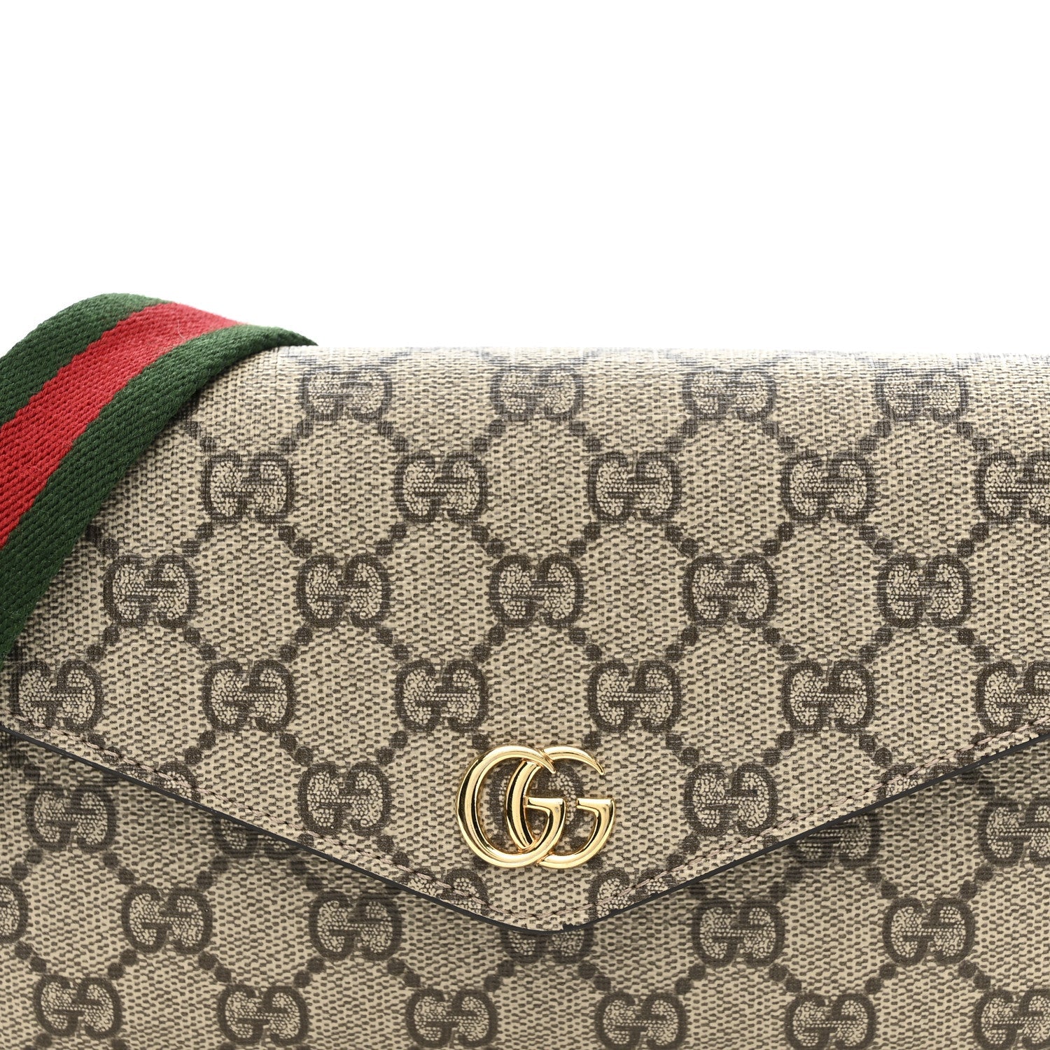 Gucci GG Supreme Monogram Textured Dollar Calfskin Web Mini Ophidia Envelope Shoulder Bag Beige Ebony New Acero