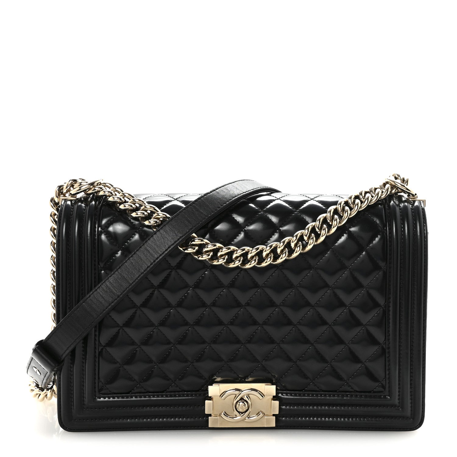 Chanel Iridescent Glazed Calfskin Quilted New Medium Boy Flap Black