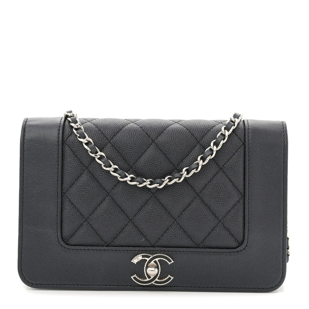 Chanel Caviar Quilted Vintage Mademoiselle Wallet On Chain WOC Black