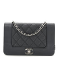 Chanel Caviar Quilted Vintage Mademoiselle Wallet On Chain WOC Black