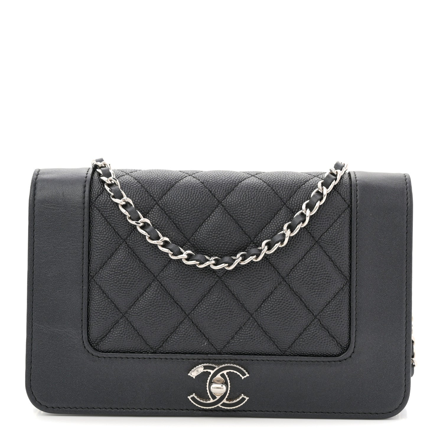 Chanel Caviar Quilted Vintage Mademoiselle Wallet On Chain WOC Black