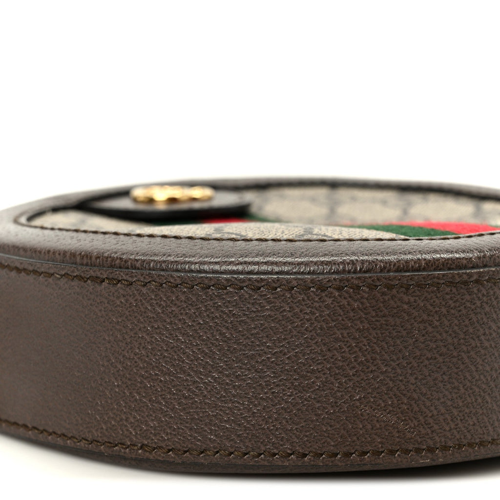 Gucci GG Supreme Monogram Web Mini Ophidia Round Shoulder Bag Brown