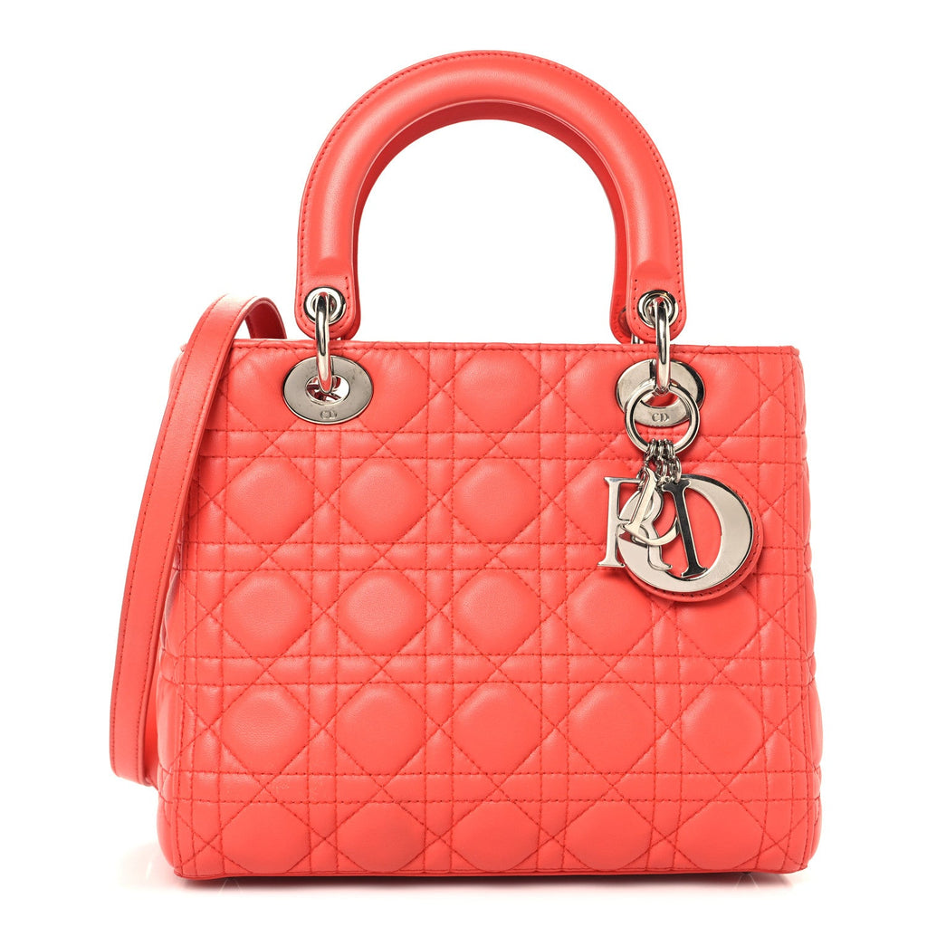 Christian Dior Lambskin Cannage Medium Lady Dior Coral
