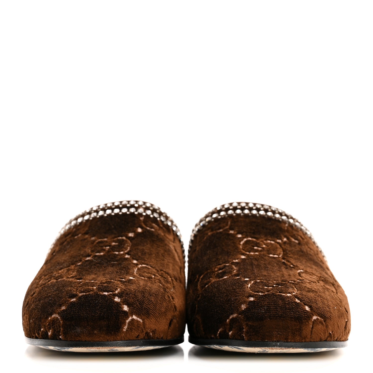 Gucci Velvet GG Monogram Crystal Slippers 39 Brown Vintage Cocoa