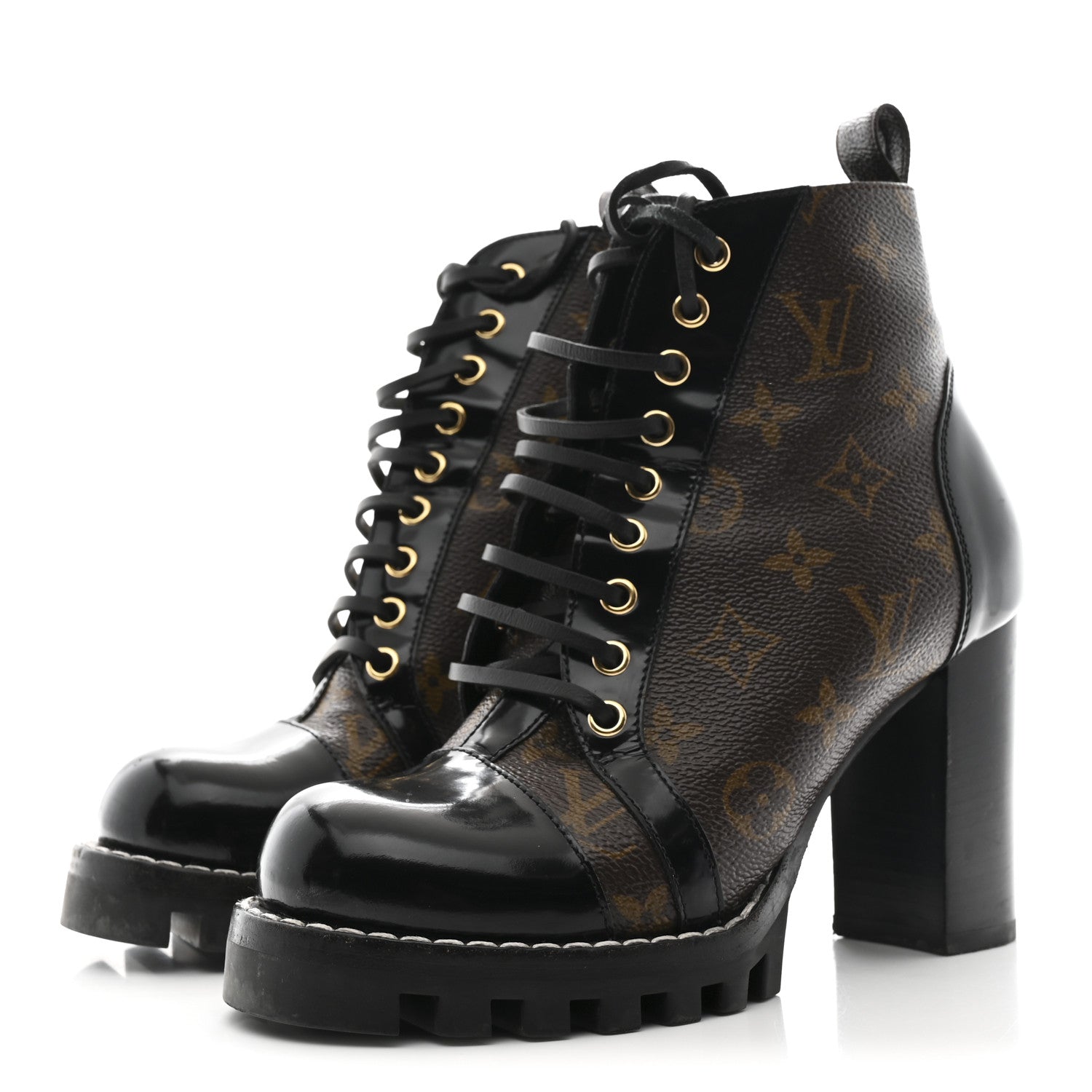 Louis Vuitton Patent Calfskin Monogram Star Trail Ankle Boots 37.5 Black