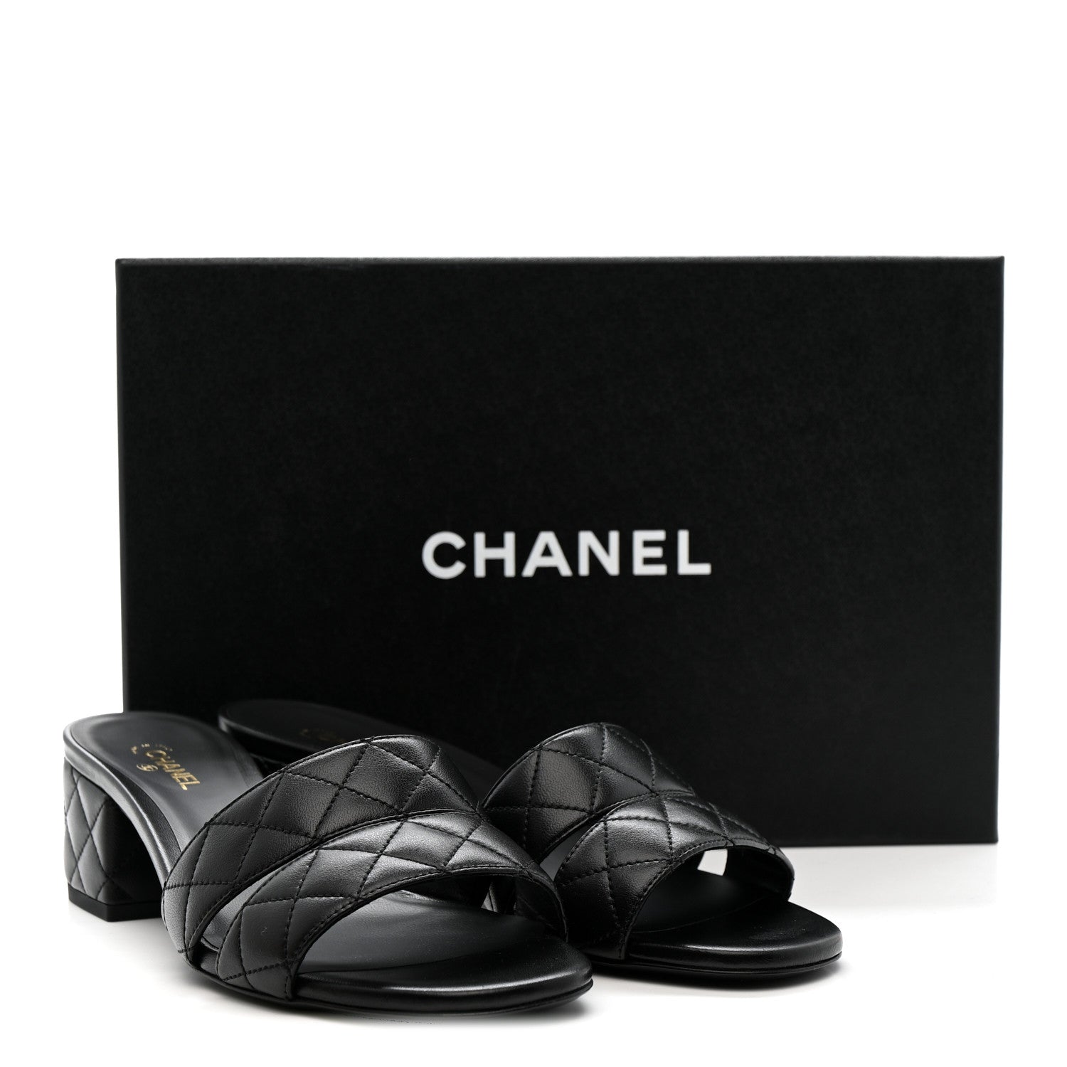 Lambskin Quilted CC Mules Sandals 39 Black