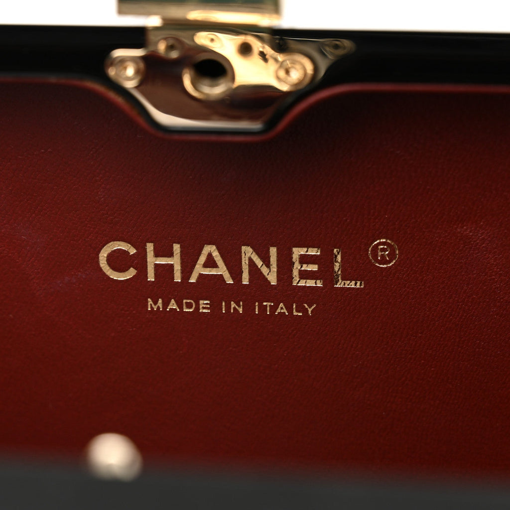 Chanel Plexiglass Crystal Quilted Minaudiere Clutch Black White