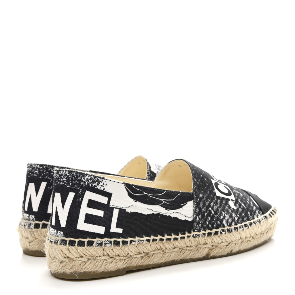 Printed Canvas Grosgrain 31 Rue Cambon Espadrilles 38 Black White