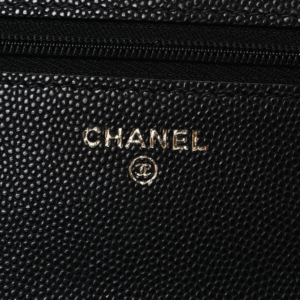 Chanel Caviar Quilted Striated CC Wallet On Chain WOC Black