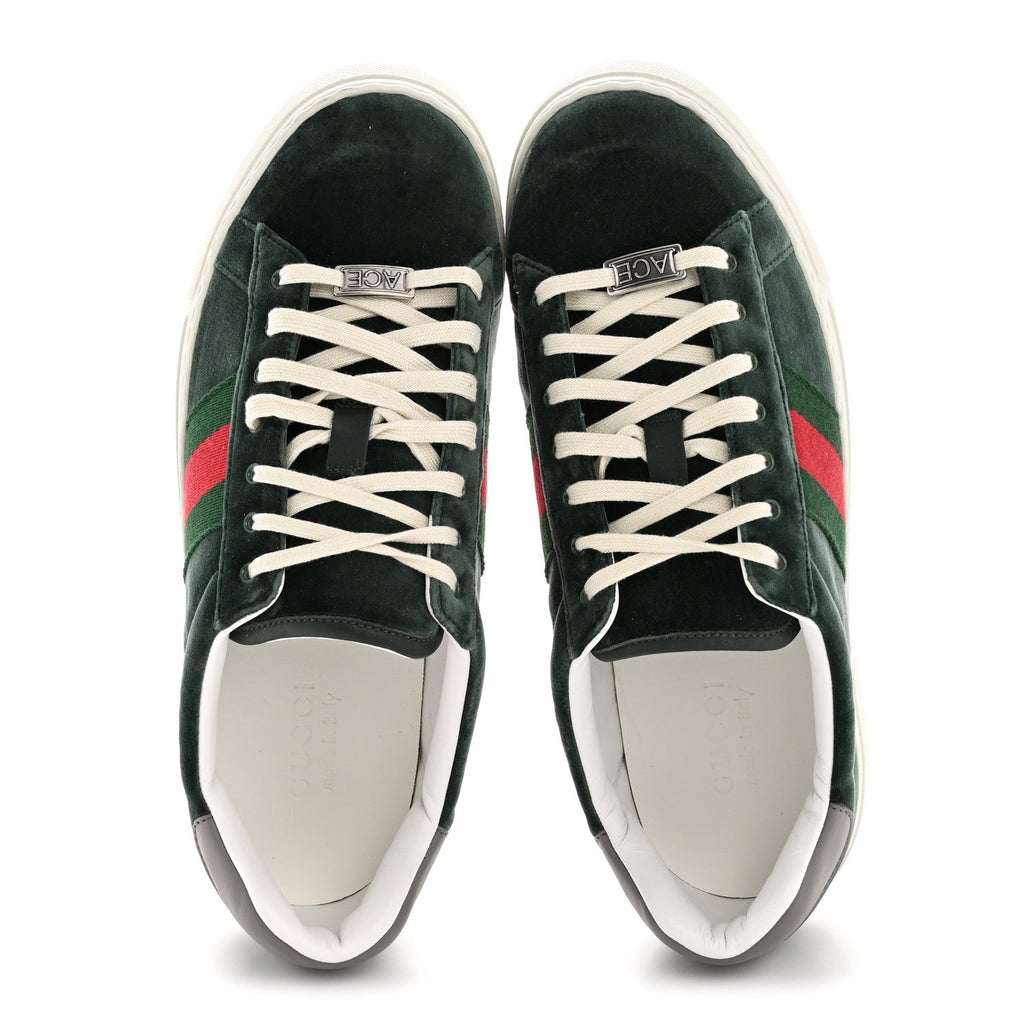 Gucci Velvet Web Mens Ace Sneakers 8 Green Red