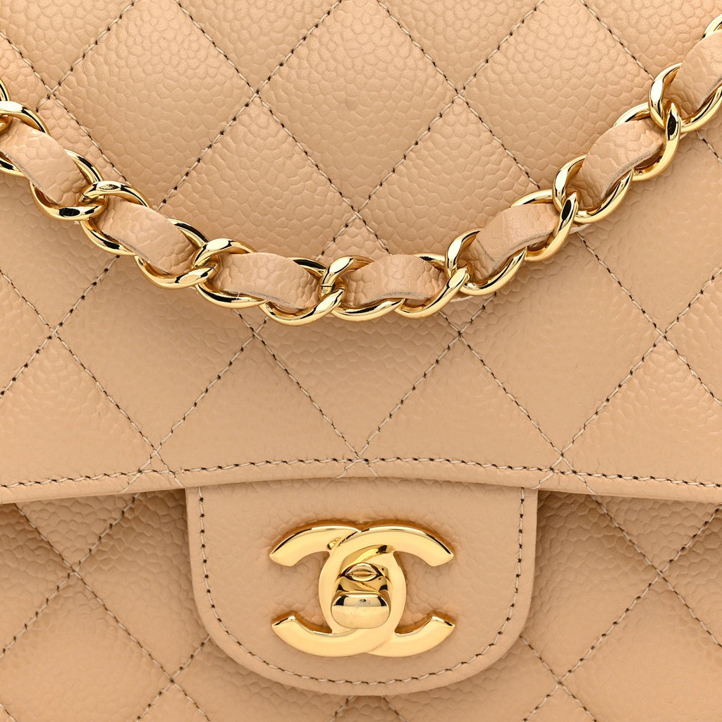 Chanel Caviar Quilted Medium Double Flap Beige