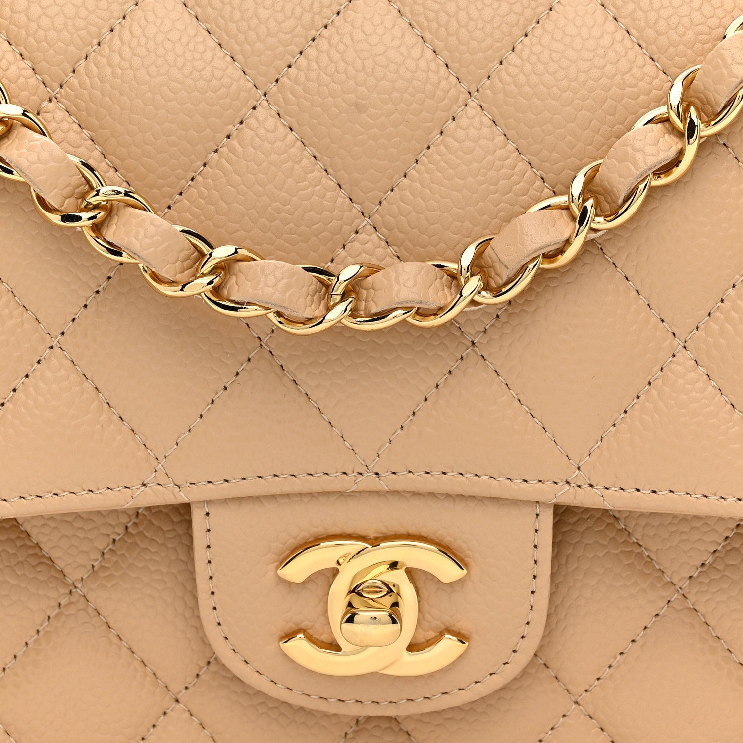 Chanel Caviar Quilted Medium Double Flap Beige