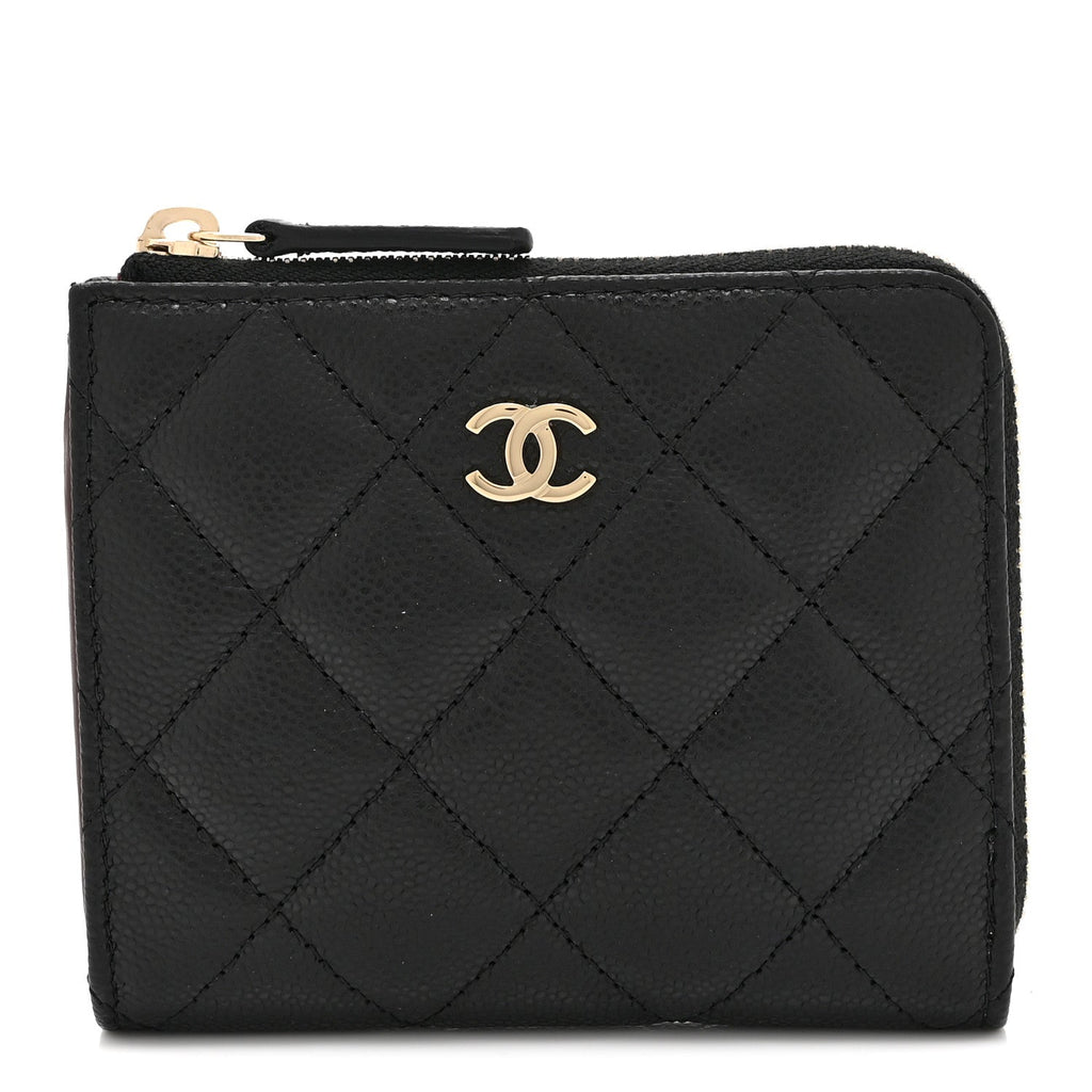 Caviar Quilted CC Zip Around Card Holder Wallet Black