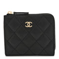 Caviar Quilted CC Zip Around Card Holder Wallet Black