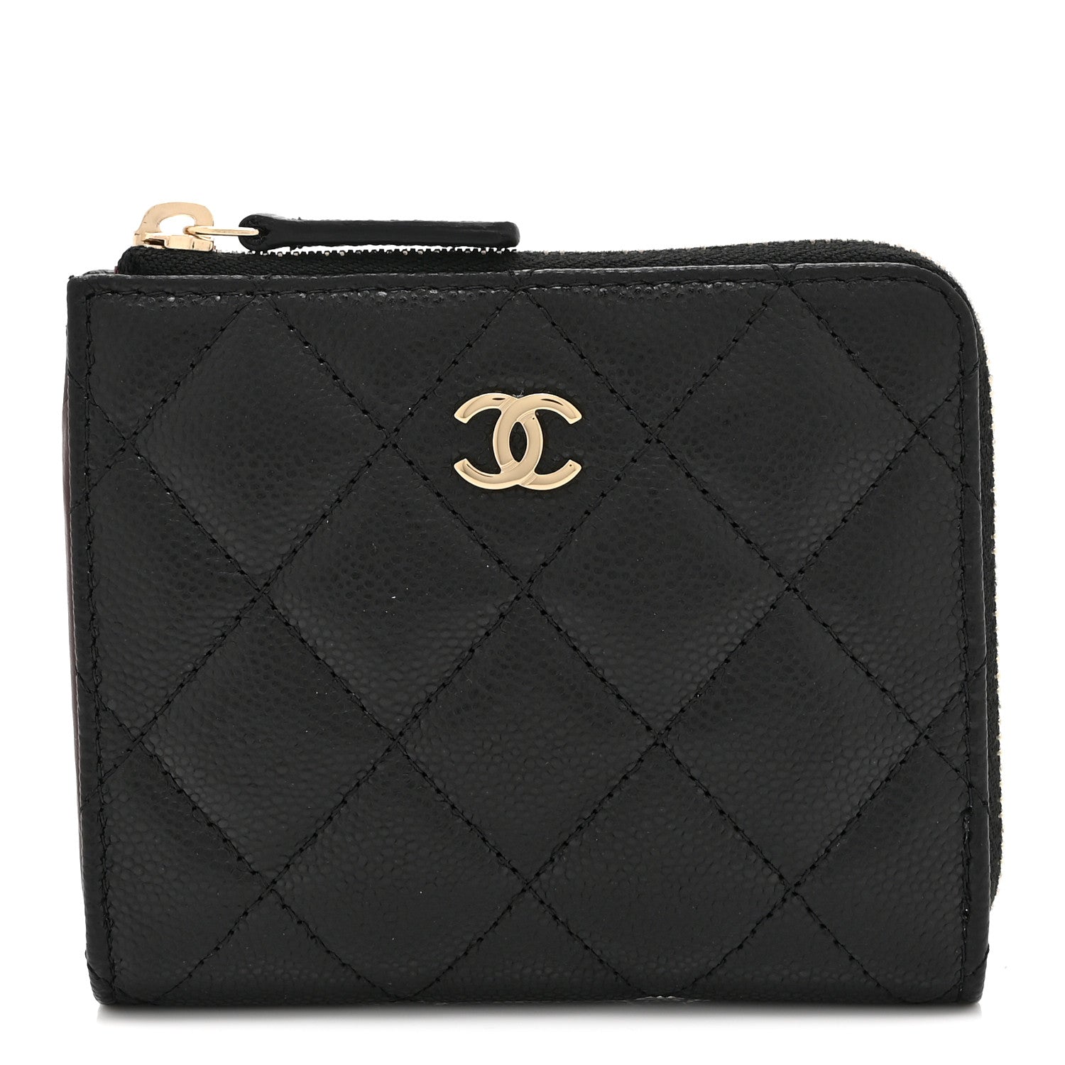 Caviar Quilted CC Zip Around Card Holder Wallet Black