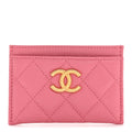 Caviar Quilted Textured CC Card Holder Pink