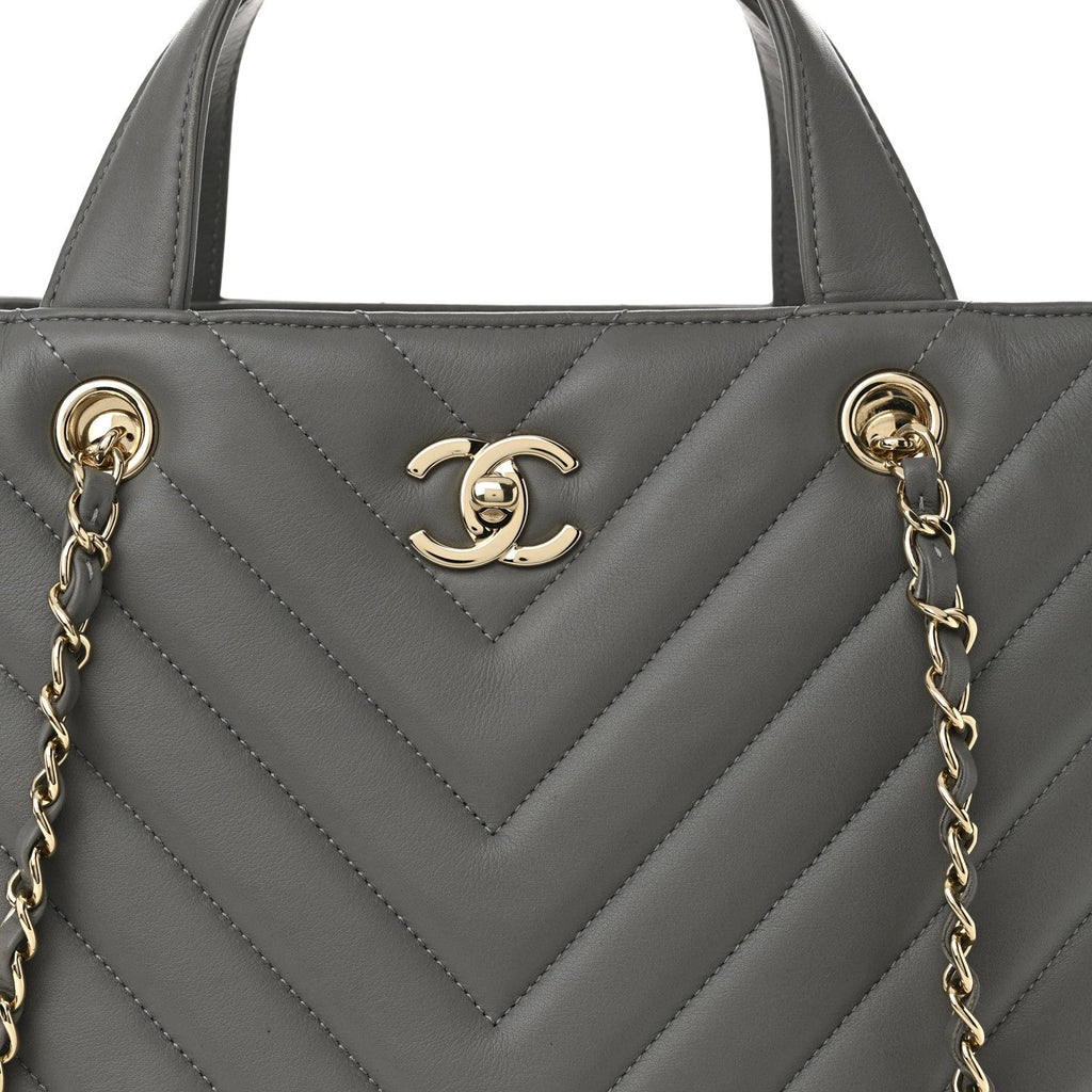 Chanel Calfskin Chevron Quilted Statement Shopping Tote Grey