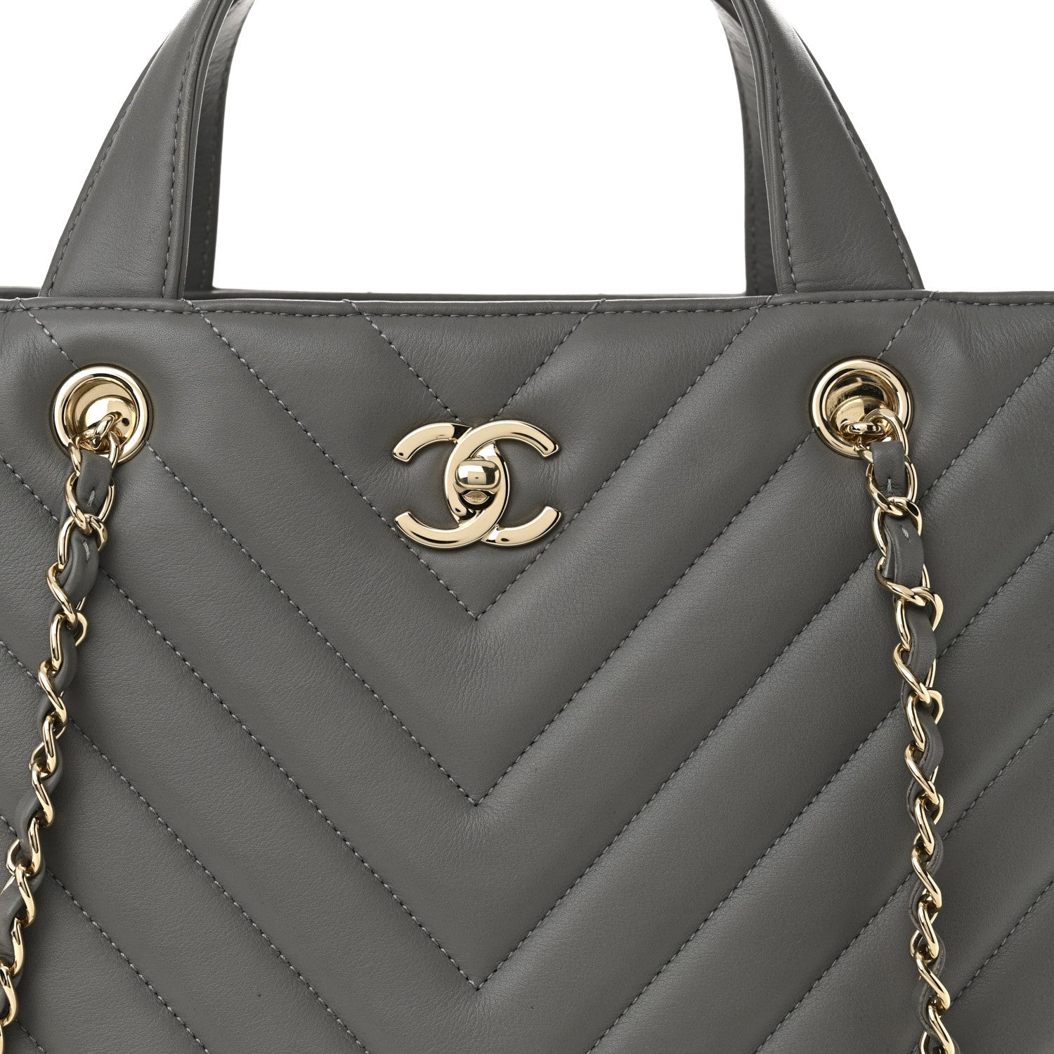 Chanel Calfskin Chevron Quilted Statement Shopping Tote Grey
