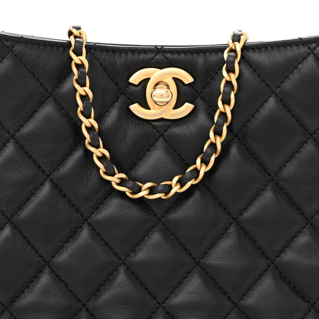 Chanel Lambskin Quilted Small Pearl Crush Hobo Black