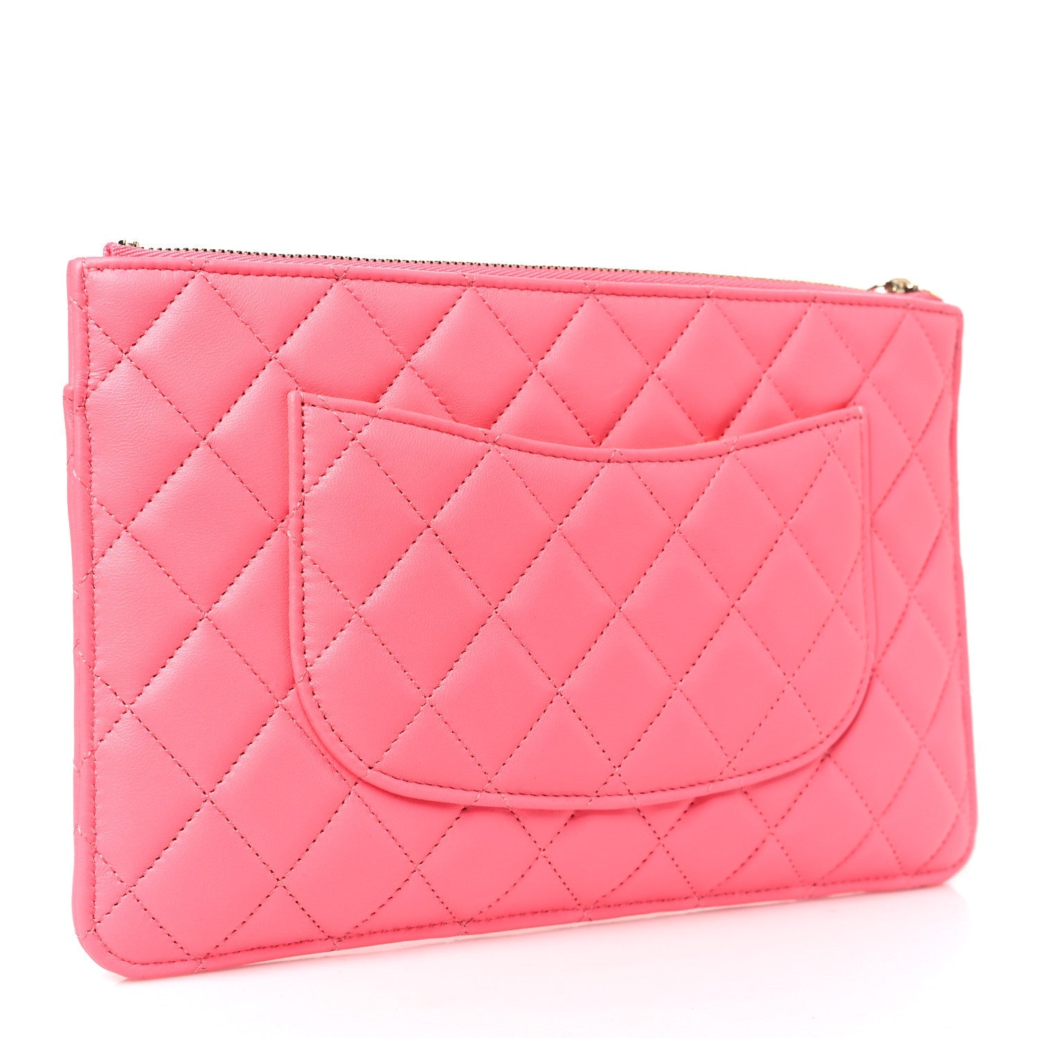 Lambskin Quilted Sunset Boulevard Pouch Case Coral Orange