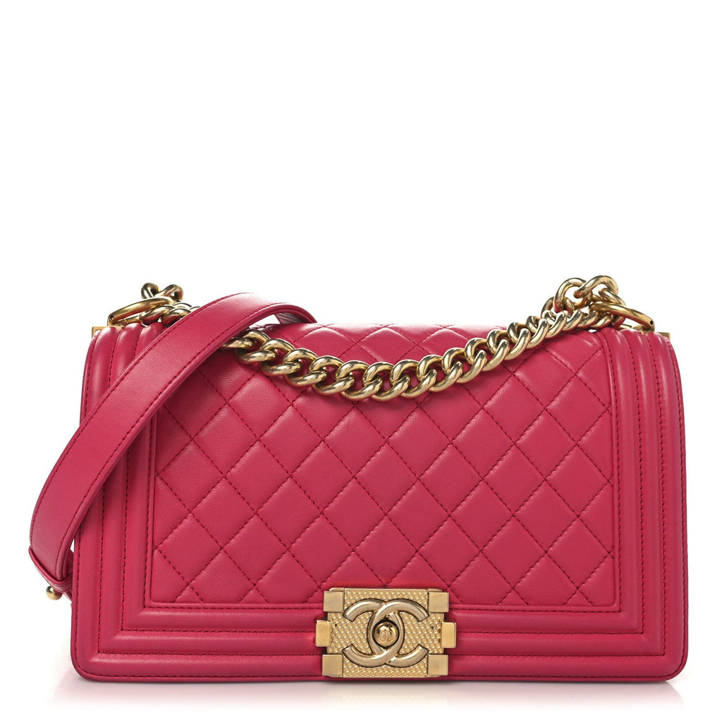 Chanel Lambskin Quilted Medium Boy Flap Fuchsia