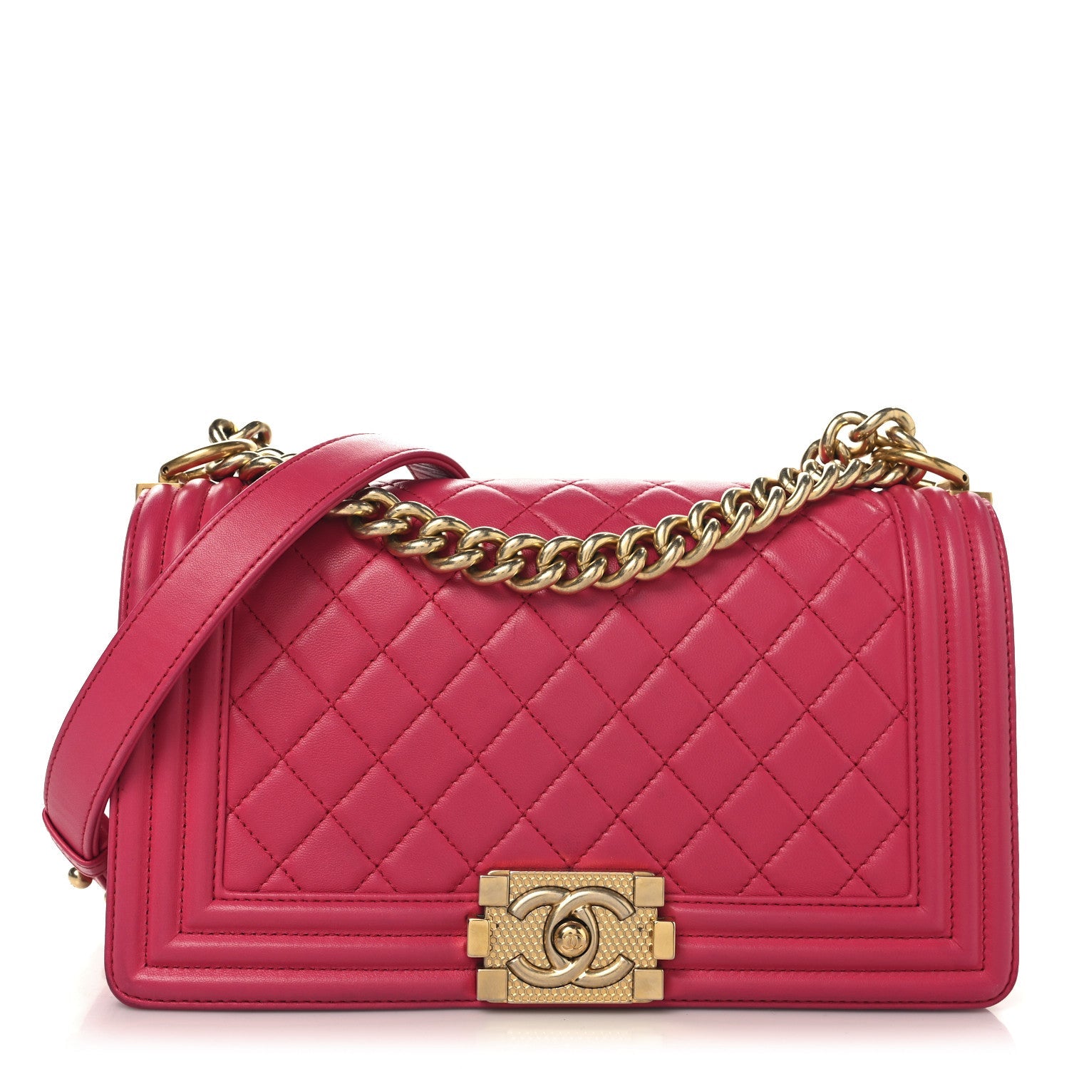 Chanel Lambskin Quilted Medium Boy Flap Fuchsia