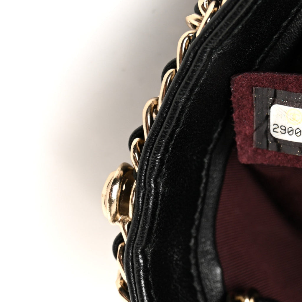 Chanel Lambskin Chain Frame Medallion Shoulder Bag Black