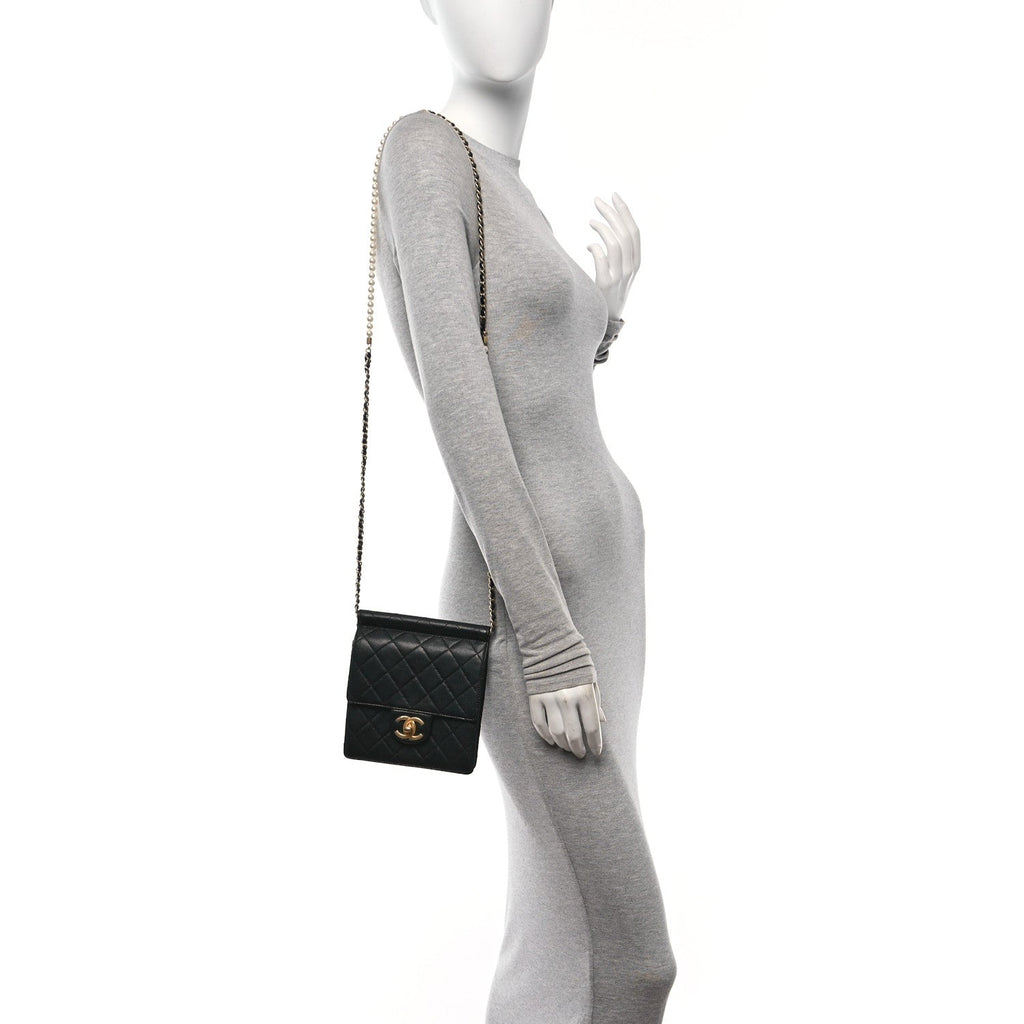 Chanel Goatskin Quilted Chic Pearls Flap Black