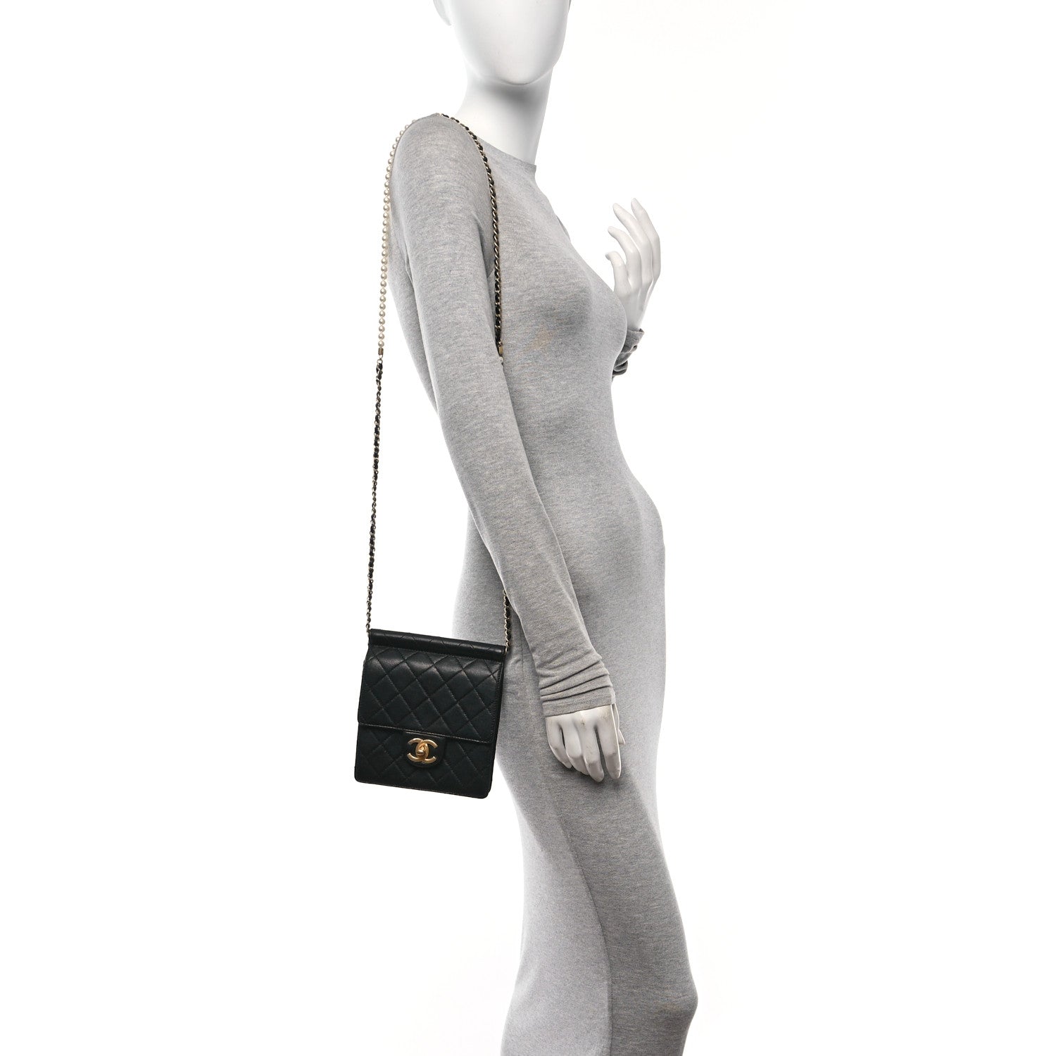 Chanel Goatskin Quilted Chic Pearls Flap Black