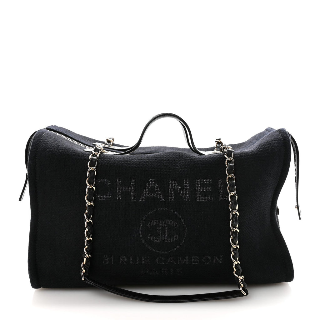 Chanel Mixed Fibers Large Deauville Bowling Bag  Black