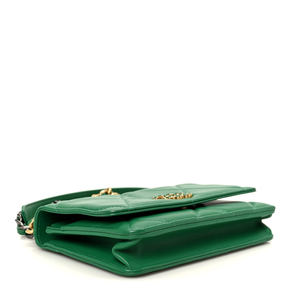 Chanel Lambskin Quilted Chanel 19 Wallet On Chain WOC Green